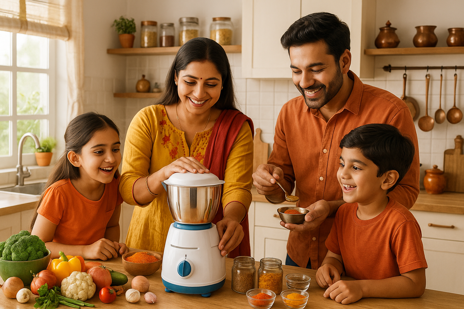 Family cooking with mixer grinder 